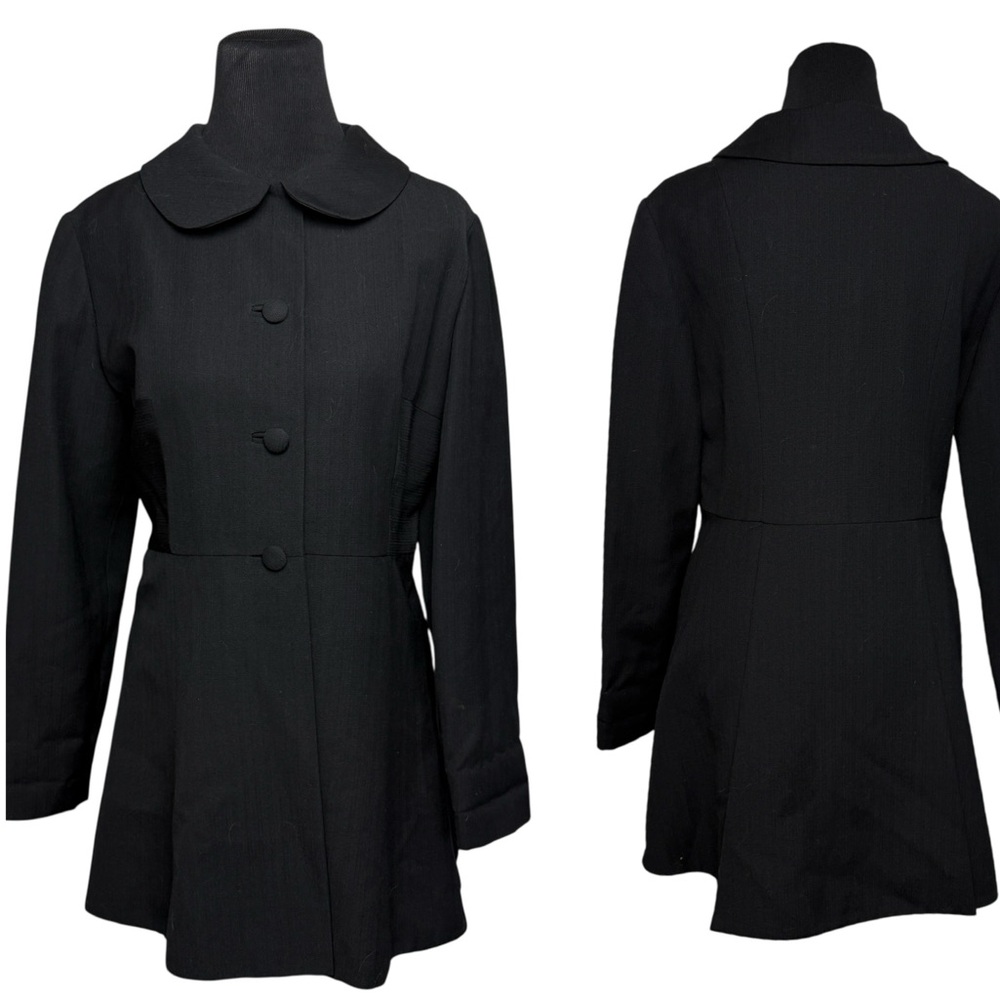 Yeohlee Black Blazer Dress Coat SZ 12 Wool USA Peter Pan Collar Faille Handmade